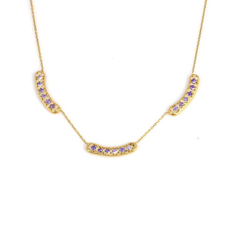 925 Sterling Silver Aurora Pendant Necklace - Yellow-Tone Purple & White Zircon