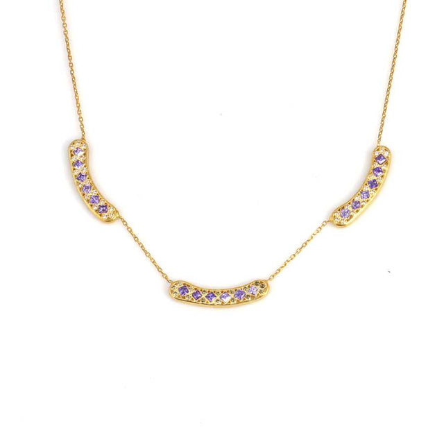 925 Sterling Silver Aurora Pendant Necklace - Yellow-Tone Purple & White Zircon