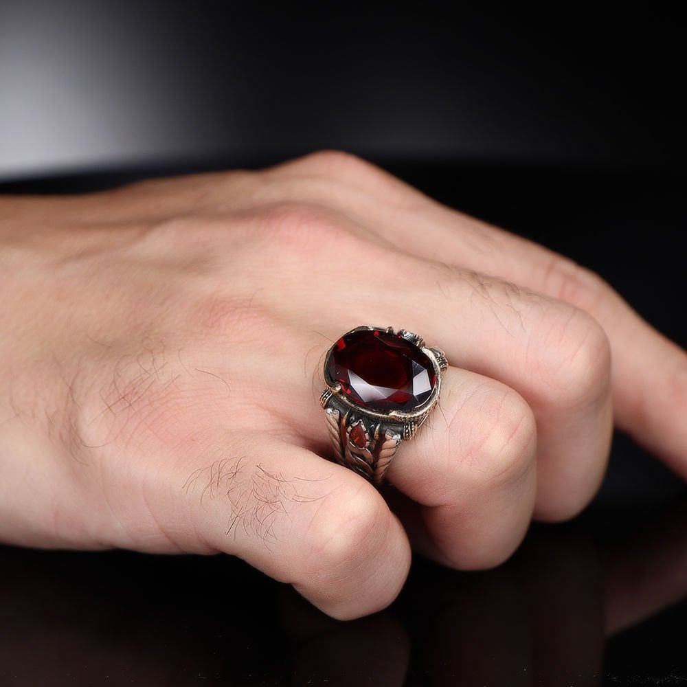 Tesbihevim | Chain Series Men's Silver Ring Ring with Zircon Stone