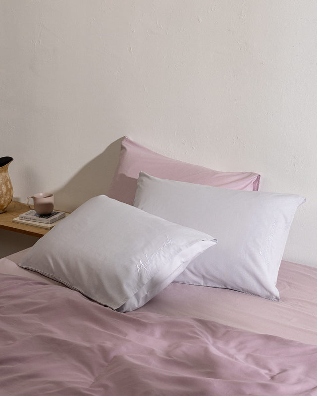 100% Cotton Pillowcase Set - 2 Pack - Grey and White