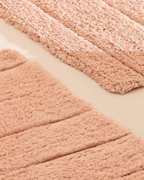 Soft Cotton Bath Mat Set - 2 Absorbent Bathroom Rugs, Powder Pink