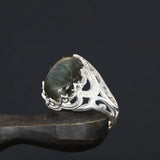 Tesbihevim | Men's Silver Ring with Labradorite Stone