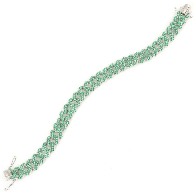 Sterling Silver Green Zircon Gourmet Chain Bracelet