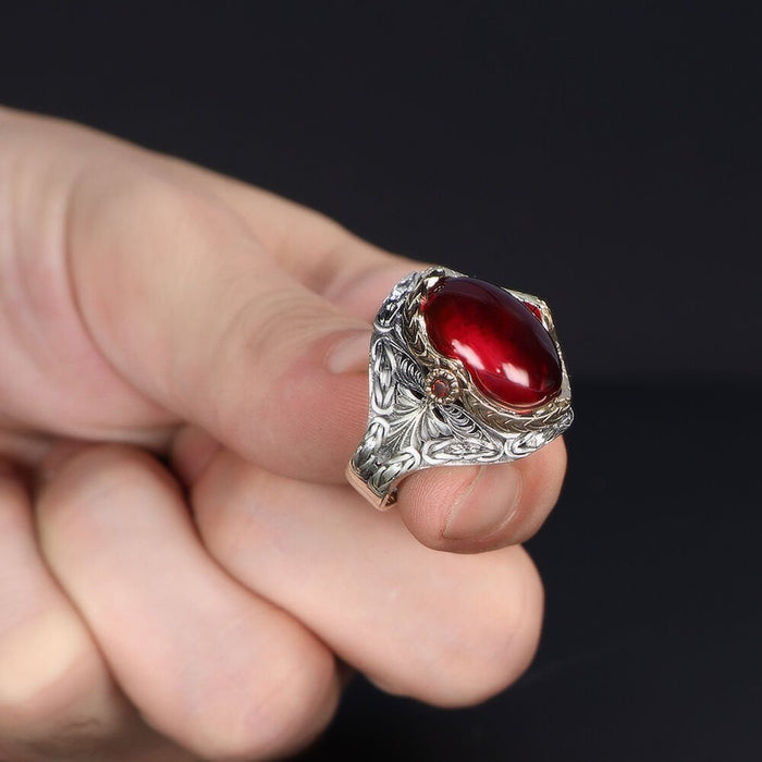 Tesbihevim | King Chain Model Zircon Stone Silver Ring for Men