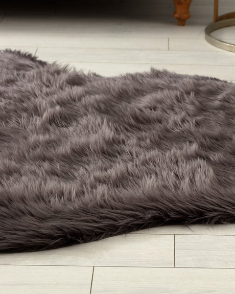 Acrylic Blend Faux Fur Area Rug - Anthracite Deep Pile