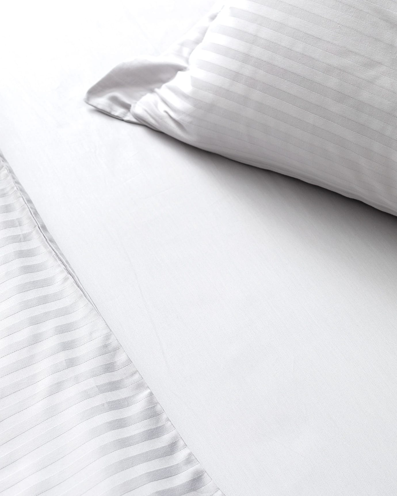 Premium Double Cotton Sateen Striped Duvet Cover Set Light Gray