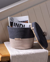 Medium Woven Storage Basket - Grey & Beige Home Organizer