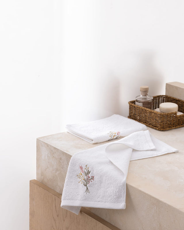 Luxurious 100% Cotton Embroidered Hand Towel Set - 2 Pack
