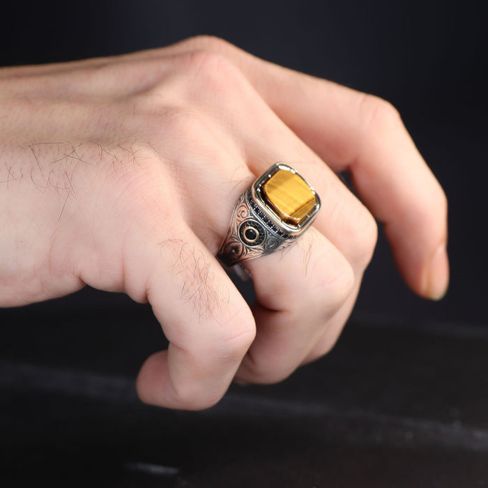 Tesbihevim | Men's Silver Ring with Agate Stone