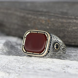 Tesbihevim | Men's Silver Ring with Agate Stone