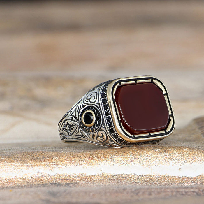 Tesbihevim | Men's Silver Ring with Agate Stone