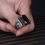 Tesbihevim | Men's Silver Ring with Red Zircon Stone - TryAladdin