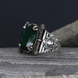 Tesbihevim | Men's Silver Ring with Green Zircon Stone