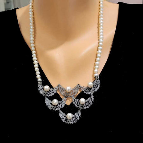 Premium Handcrafted Sterling Silver Filigree Pearl Necklace