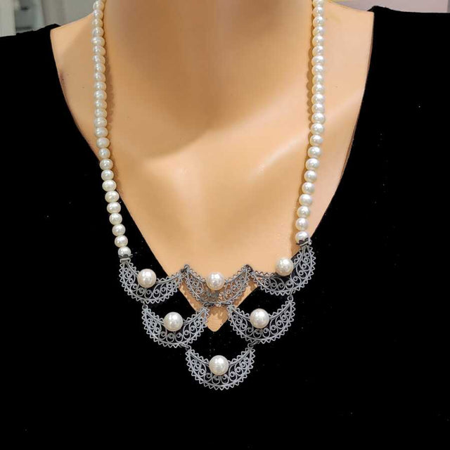 Premium Handcrafted Sterling Silver Filigree Pearl Necklace