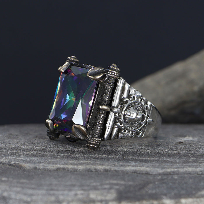 Tesbihevim | Men's Silver Ring with Mystic Topaz Stone