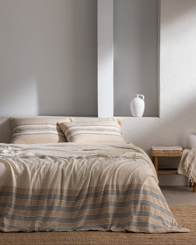 Muslin Cotton Double Duvet Cover Set - Yarn-Dyed & Fitted Comfort