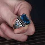 Tesbihevim | Men's Silver Ring with Aqua Marin Stone