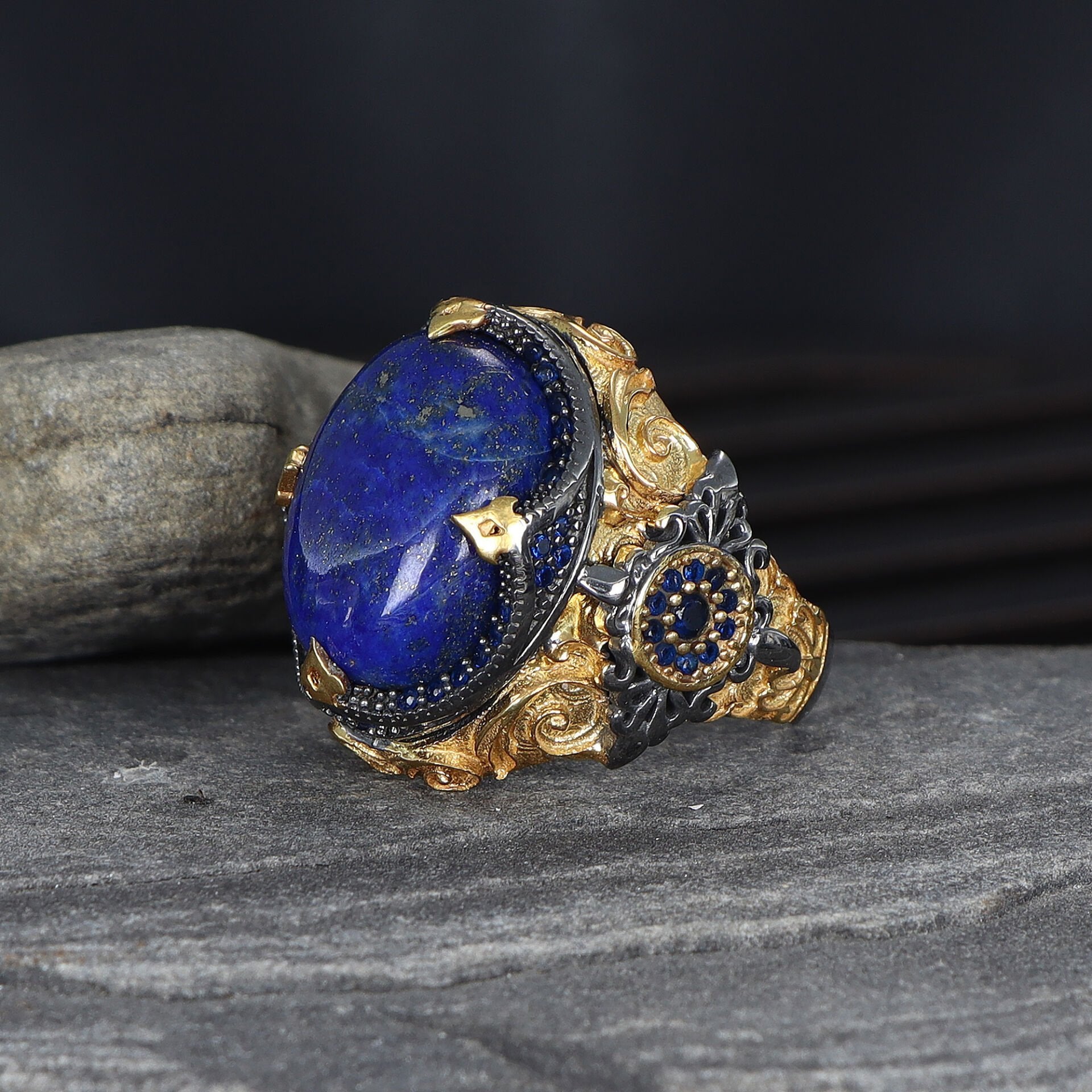 Tesbihevim | Men's Silver Ring with Lapis Lazuli Stone - TryAladdin