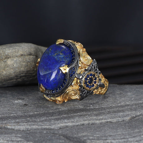 Tesbihevim | Men's Silver Ring with Lapis Lazuli Stone