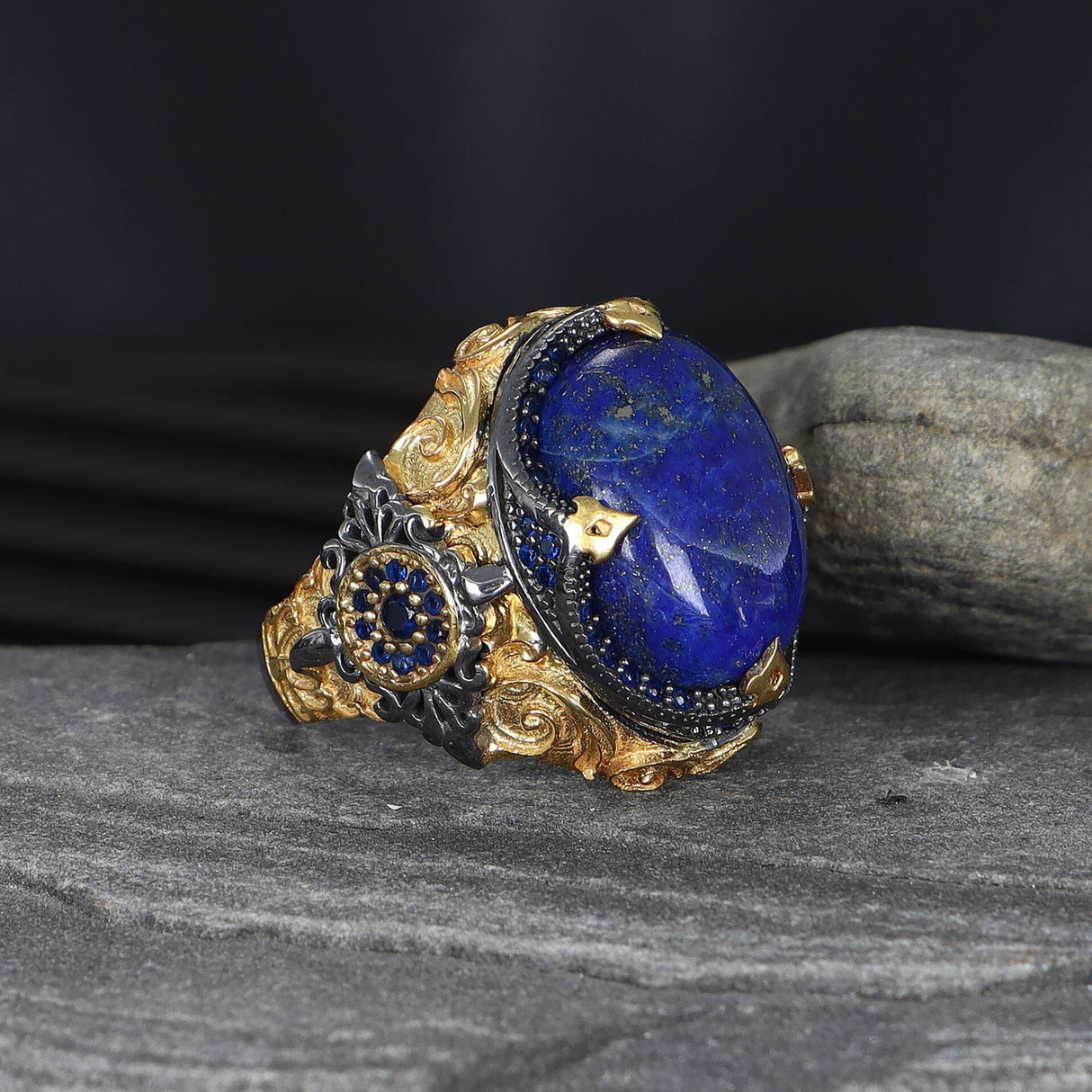 Tesbihevim | Men's Silver Ring with Lapis Lazuli Stone