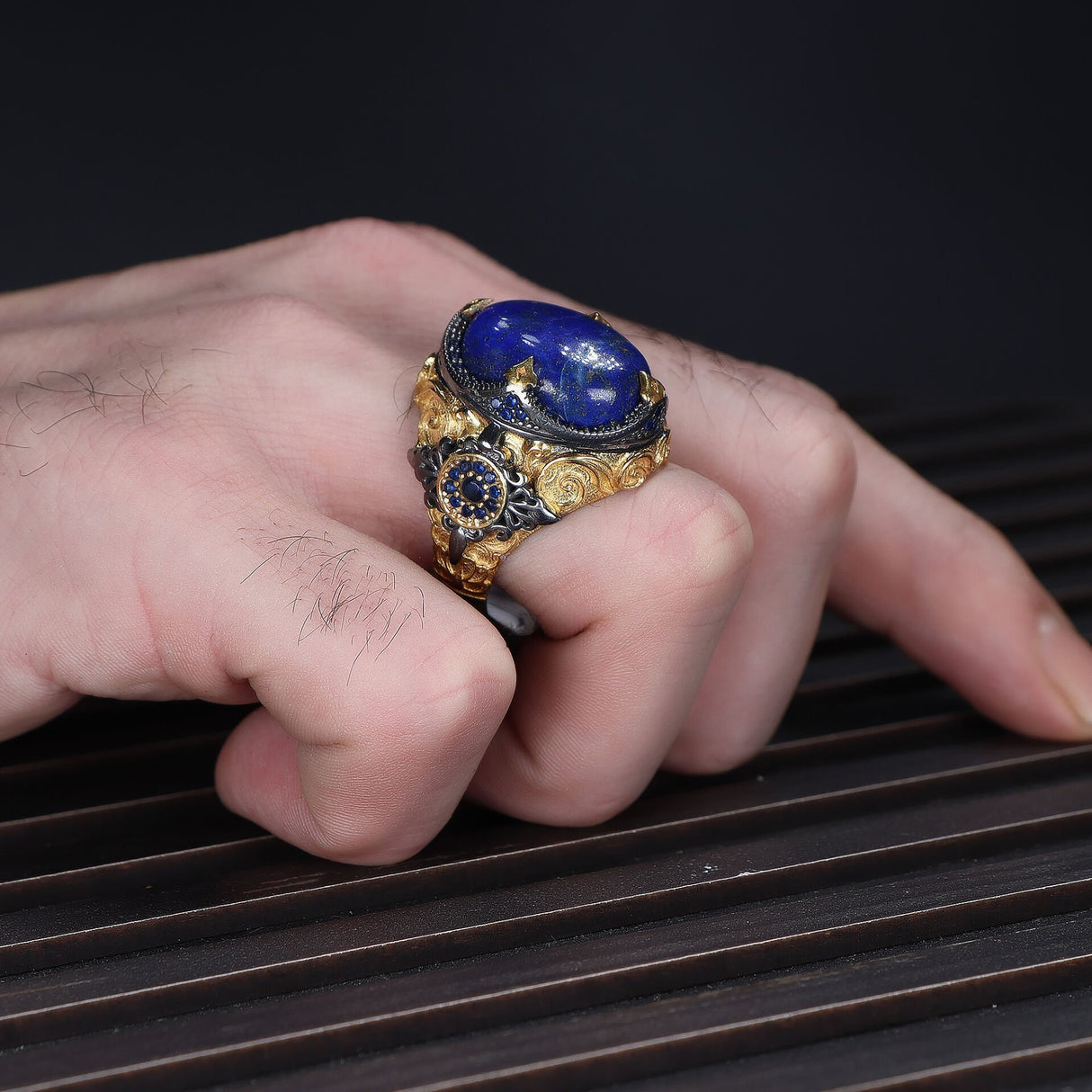 Tesbihevim | Men's Silver Ring with Lapis Lazuli Stone