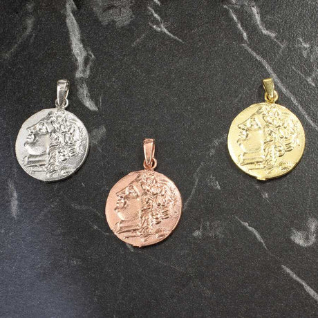 925 Sterling Silver Pendant - Ancient Roman Caesar Medallion