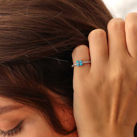 Sterling Silver Dainty Clover Ring with Tanzanite-Colored Zircon