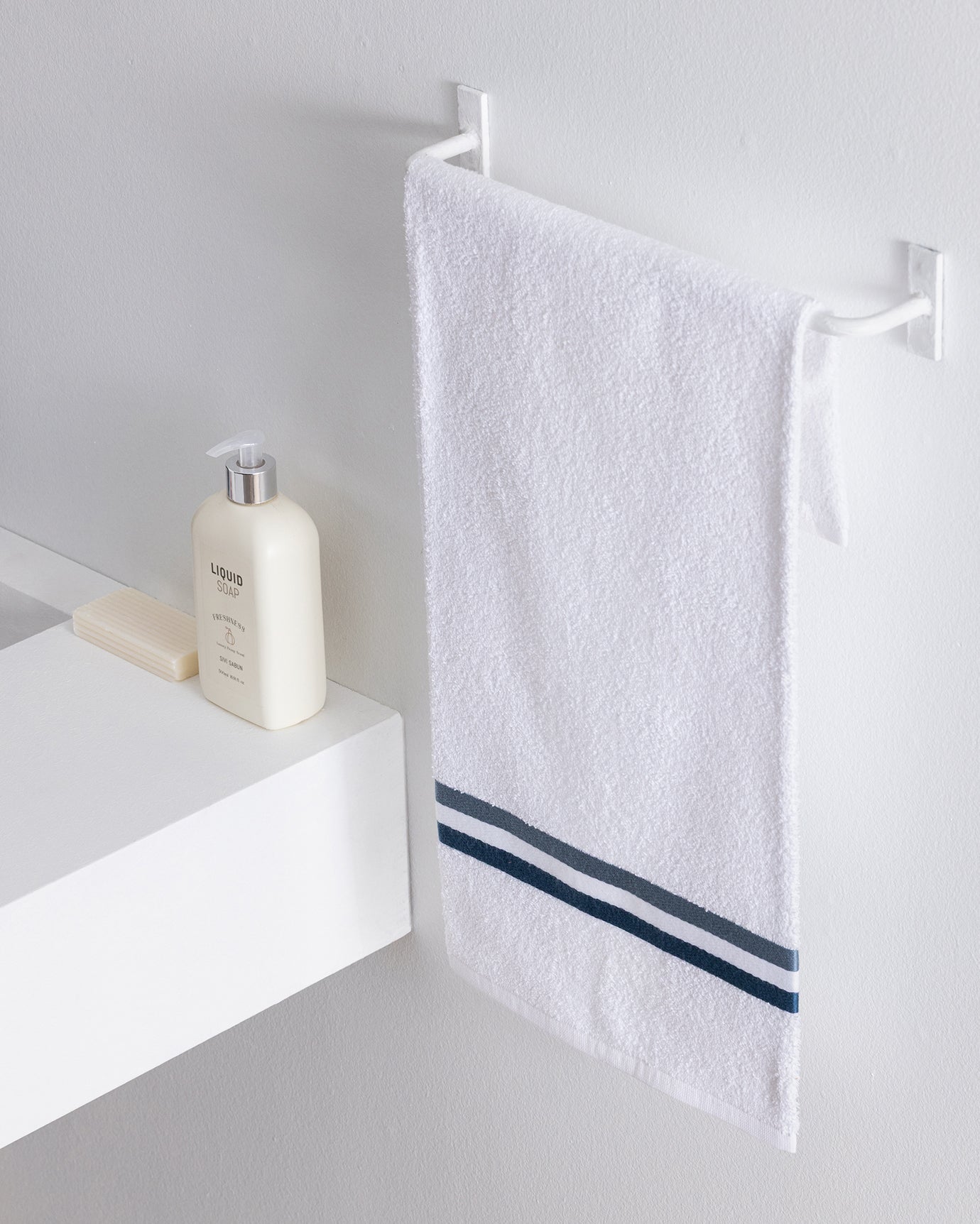 Soft Cotton Face Hand Towel - Absorbent Bathroom Towel - White Blue