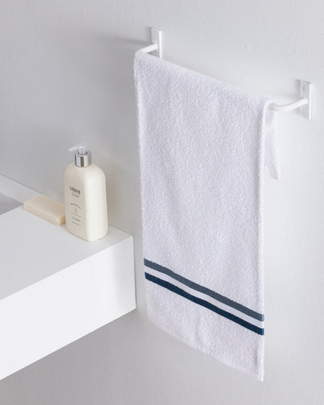 Soft Cotton Face Hand Towel - Absorbent Bathroom Towel - White Blue
