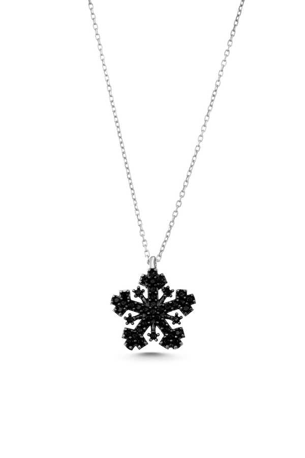 Premium 925 Sterling Silver Black Stone Snowflake Necklace