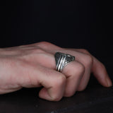 Tesbihevim | Men's Silver Ring with Tree of Life Symbol Pattern