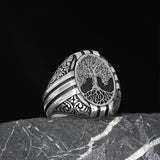 Tesbihevim | Men's Silver Ring with Tree of Life Symbol Pattern