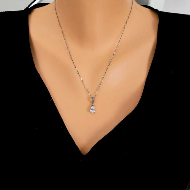 925 Sterling Silver Teardrop Zircon Pendant Necklace