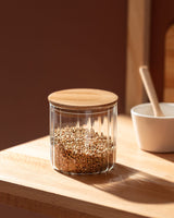 Patterned Cylindrical Glass Food Storage Jar with Lid, 700ML Mini