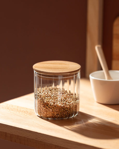 Patterned Cylindrical Glass Food Storage Jar with Lid, 700ML Mini