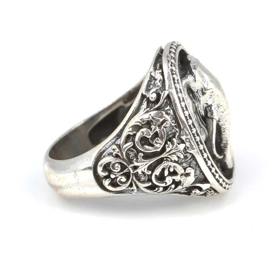 Sterling Silver Embossed Elephant Head Statement Ring