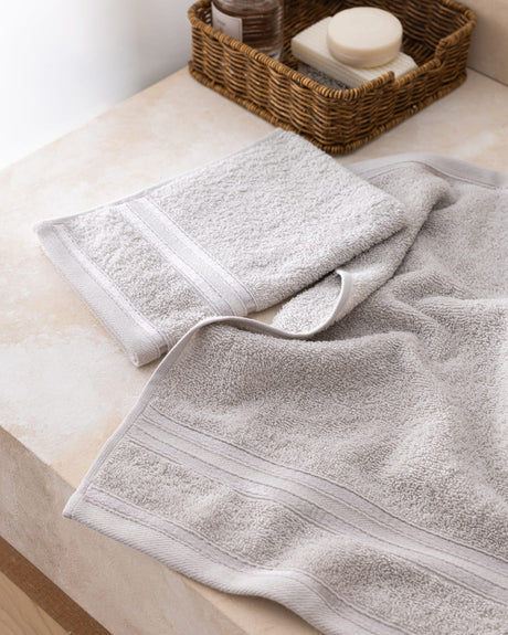 Light Gray 100% Cotton Hand Towel Set, 2-Pack with Decorative Border