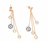 925 Sterling Silver Evil Eye Snowflake Dangle Earrings - Rose Finish