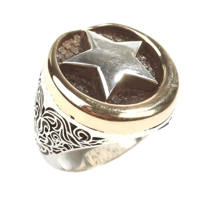 Sterling Silver Men's Ring with Crescent & Star Historical Motif