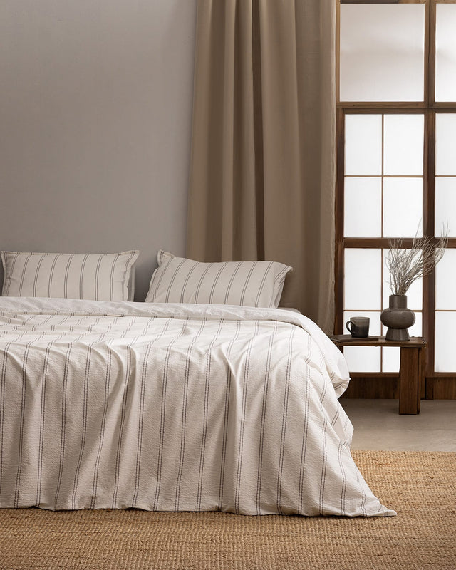 100% Cotton Single Duvet Cover Set - Striped Washed Gofre