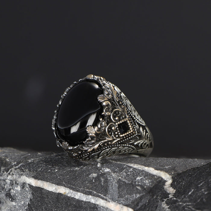 Tesbihevim | Men's Silver Ring with Onyx Stone