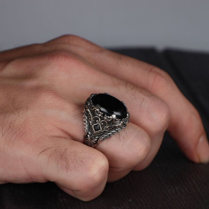 Tesbihevim | Men's Silver Ring with Onyx Stone