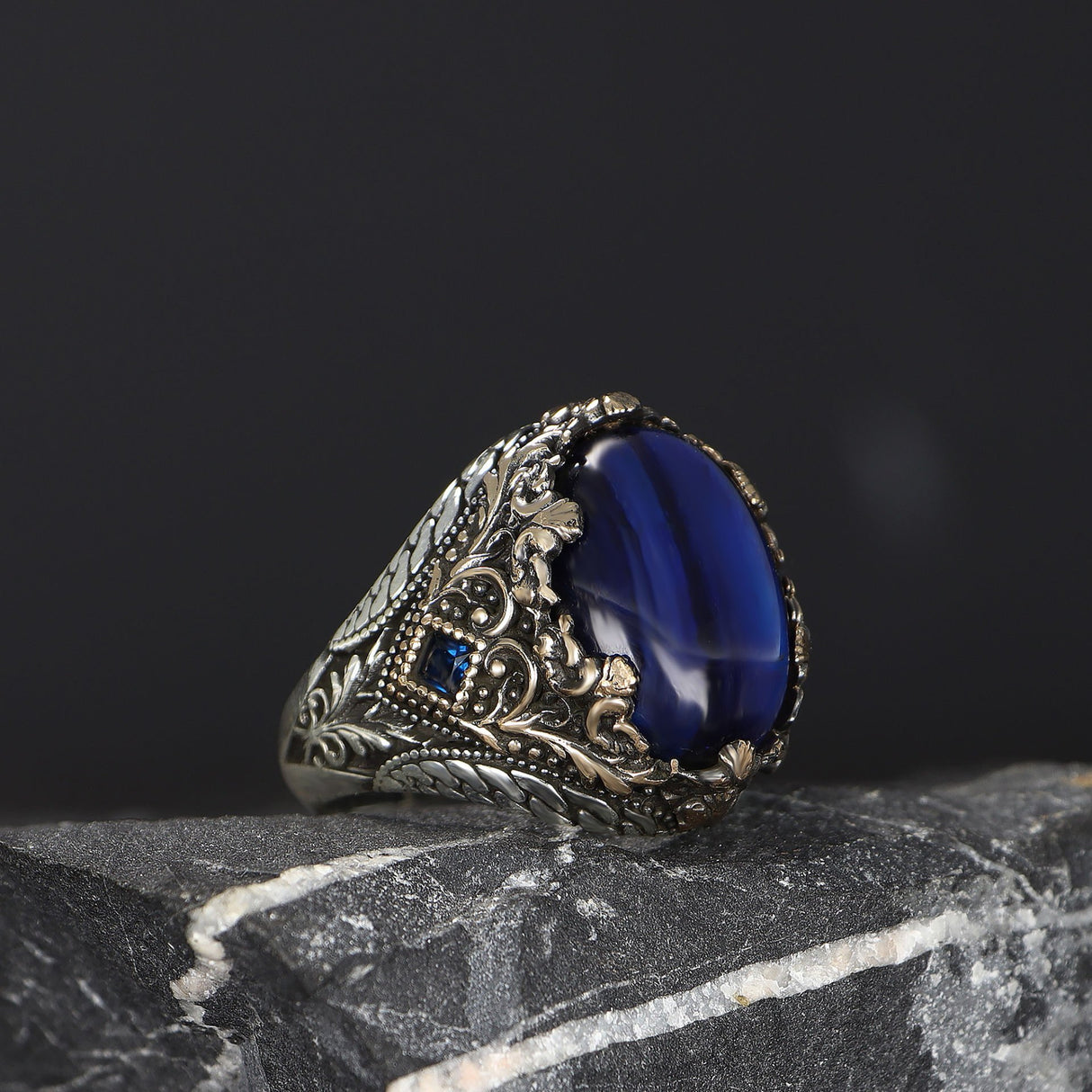 Tesbihevim | Men's Silver Ring with Tiger's Eye Stone