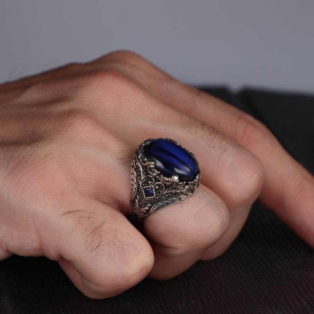 Tesbihevim | Men's Silver Ring with Tiger's Eye Stone