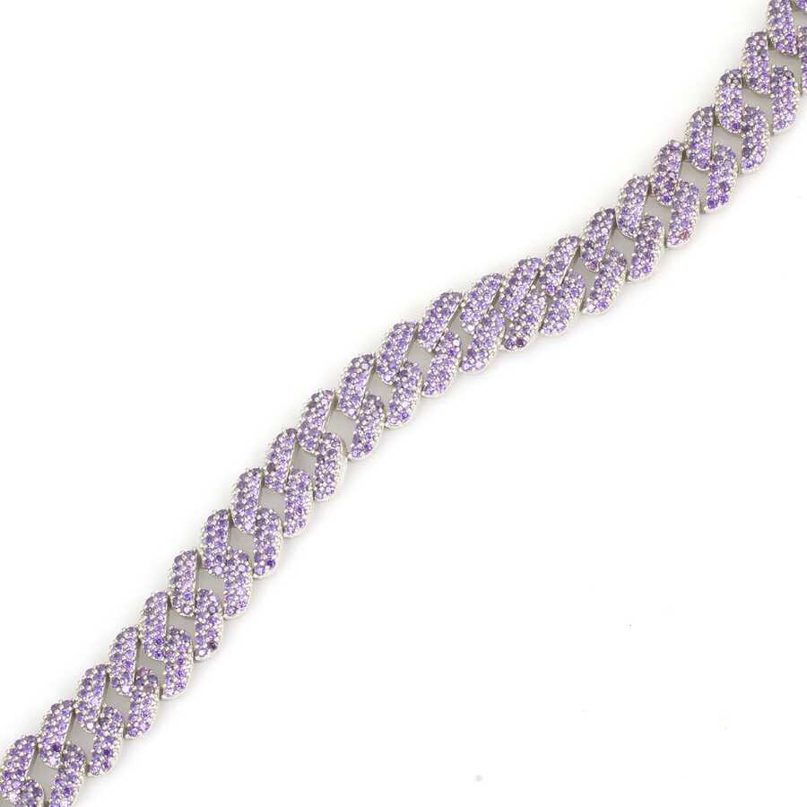 Premium Sterling Silver Purple Stone Curb Chain Bracelet