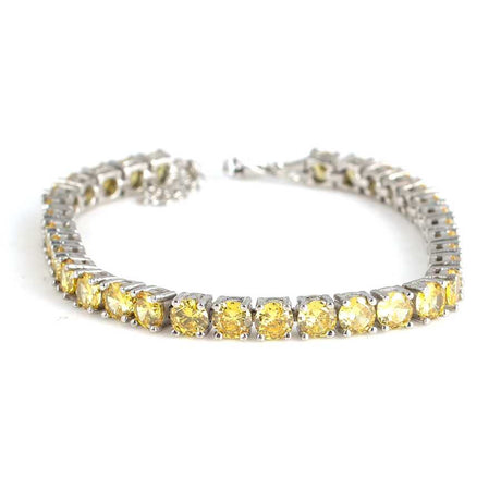 Sterling Silver Synthetic Citrine Round Line Bracelet - Elegant Style