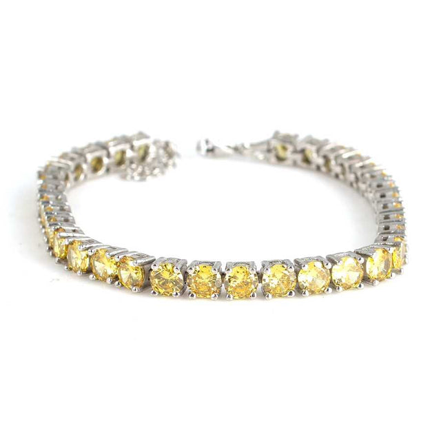 Sterling Silver Synthetic Citrine Round Line Bracelet - Elegant Style