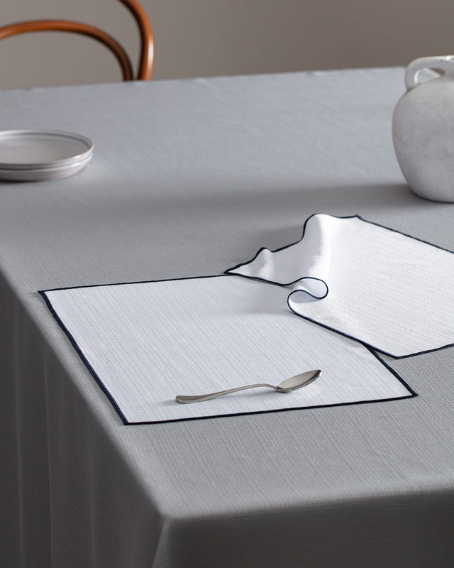 2-Piece Dining Placemat Set - White & Navy Blue Table Mats