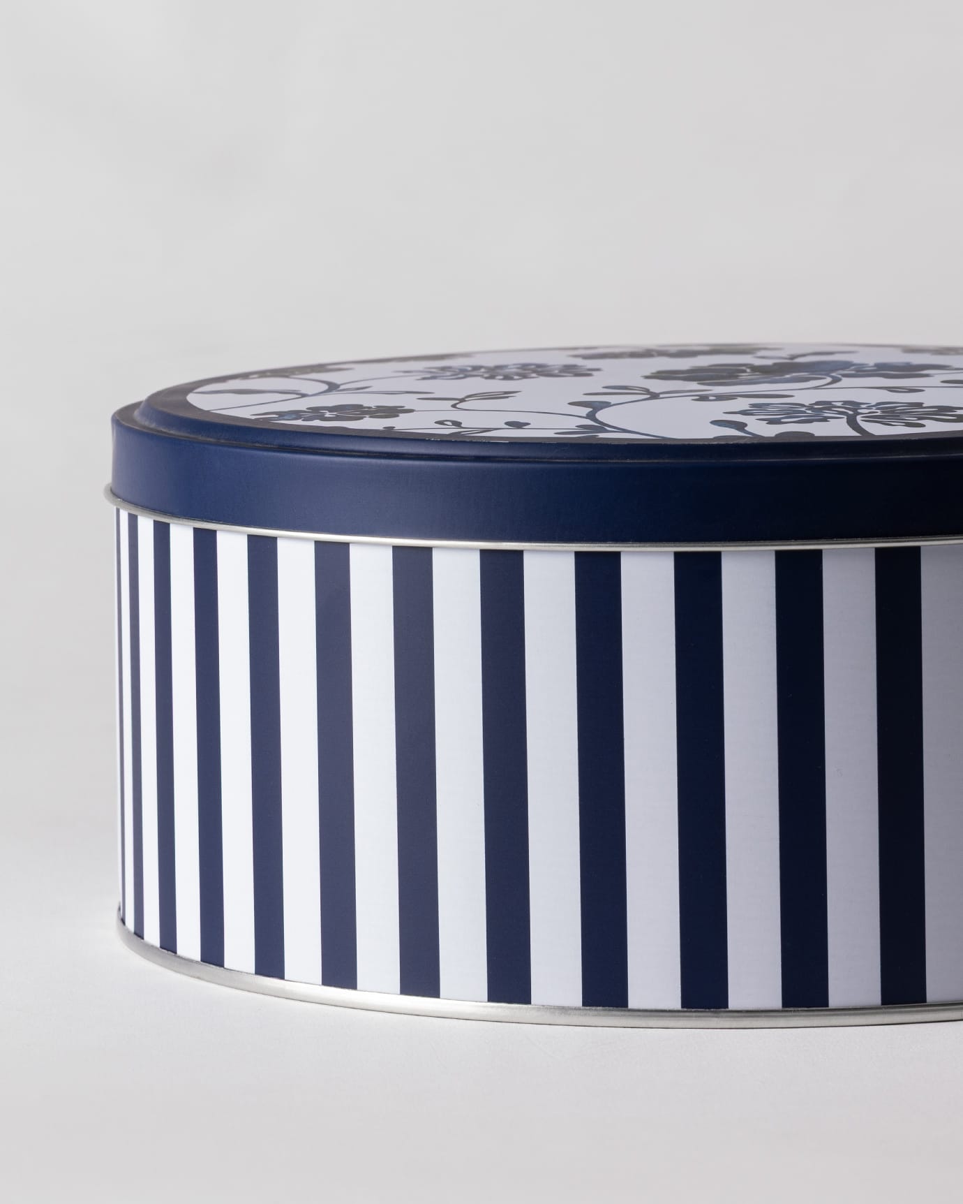 Decorative Metal Storage Box - Liana Blue & White Round Design